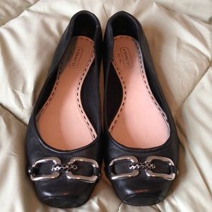 Black Leather Coach Ballet Flats